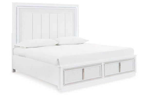 Chalanna White King LED Upholstered Storage Platform Bed