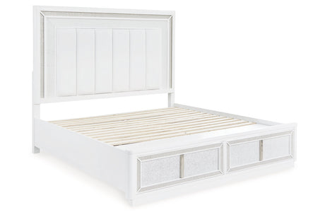 Chalanna White King LED Upholstered Storage Platform Bed from Ashley - Luna Furniture