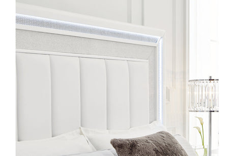 Chalanna White King LED Upholstered Storage Platform Bed from Ashley - Luna Furniture