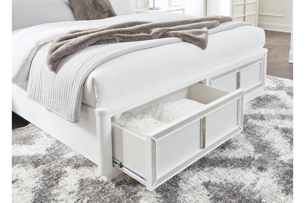 Chalanna White King LED Upholstered Storage Platform Bed from Ashley - Luna Furniture