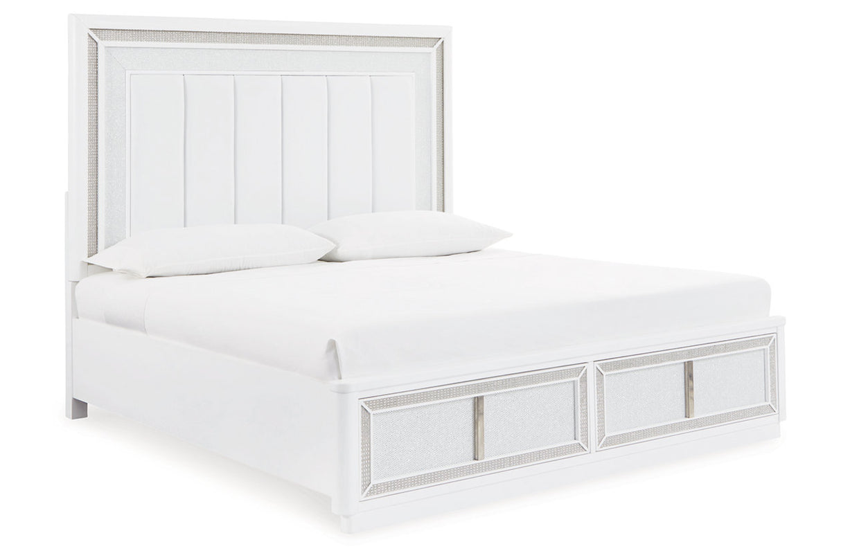 Chalanna White Queen LED Upholstered Storage Platform Bed from Ashley - Luna Furniture