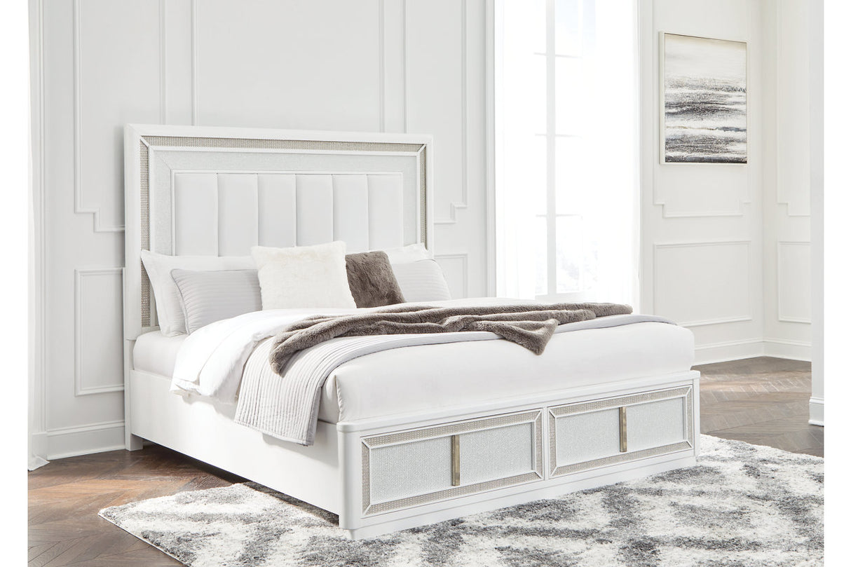 Chalanna White Queen LED Upholstered Storage Platform Bed from Ashley - Luna Furniture