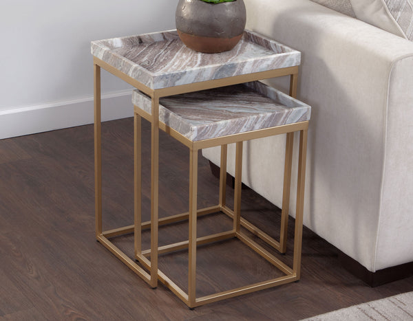 Chantel Brown Solid Marble Top Nesting Tables