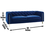 Charlene Blue Velvet Button Tufted Rolled Arm Chesterfield Sofa from Steve Silver - Luna Furniture