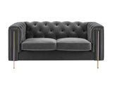 Charlene Gray Velvet Button Tufted Rolled Arm Chesterfield Loveseat from Steve Silver - Luna Furniture