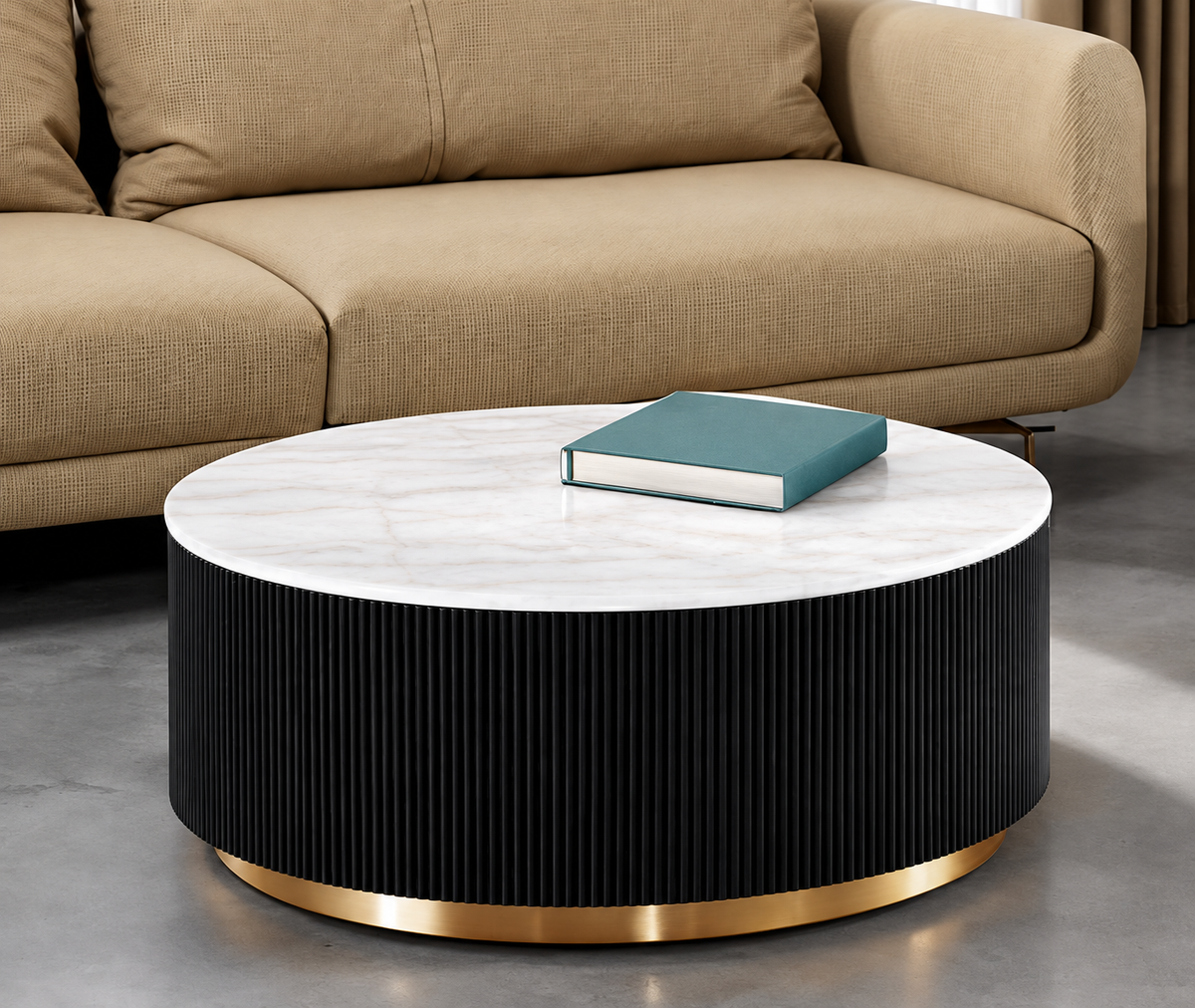 Virden Black/White/Gold Round Cocktail Table