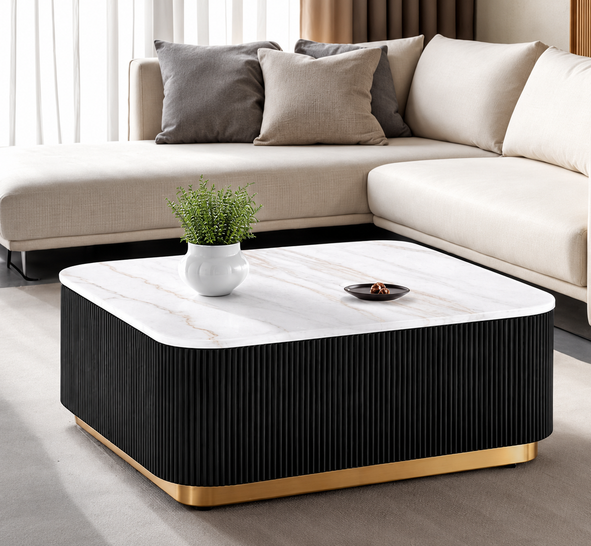 Virden Black/White/Gold Square Cocktail Table