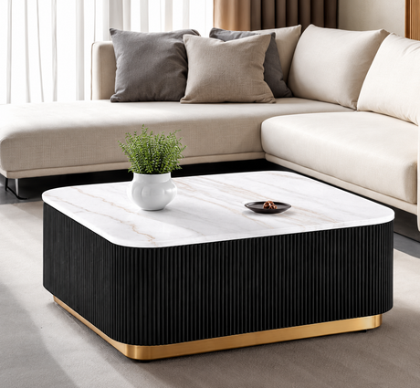 Virden Black/White/Gold Square Cocktail Table from Furniture of America - Luna Furniture