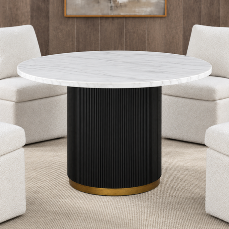 Varde Black/White Round Dining Marble Table from Furniture of America - Luna Furniture