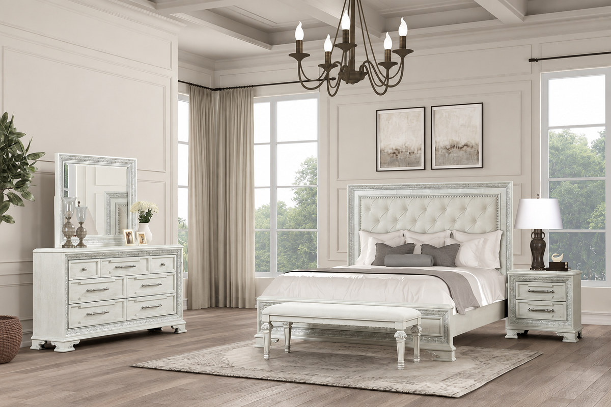 Stella Mia Creamy White 4-Piece Queen Bedroom Set from Furniture of America - Luna Furniture