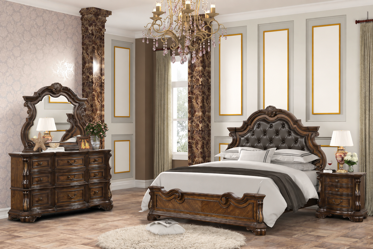 Leovanni Dark Brown 4-Piece Queen Bedroom Set from Furniture of America - Luna Furniture