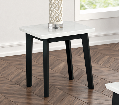 Thisted White/Black Square Marble End Table from Furniture of America - Luna Furniture