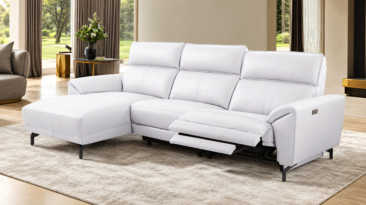 Themis White Power Sectional with Left Chaise