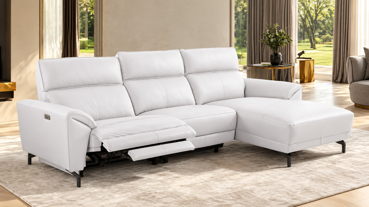Themis White Power Sectional with Right Chaise