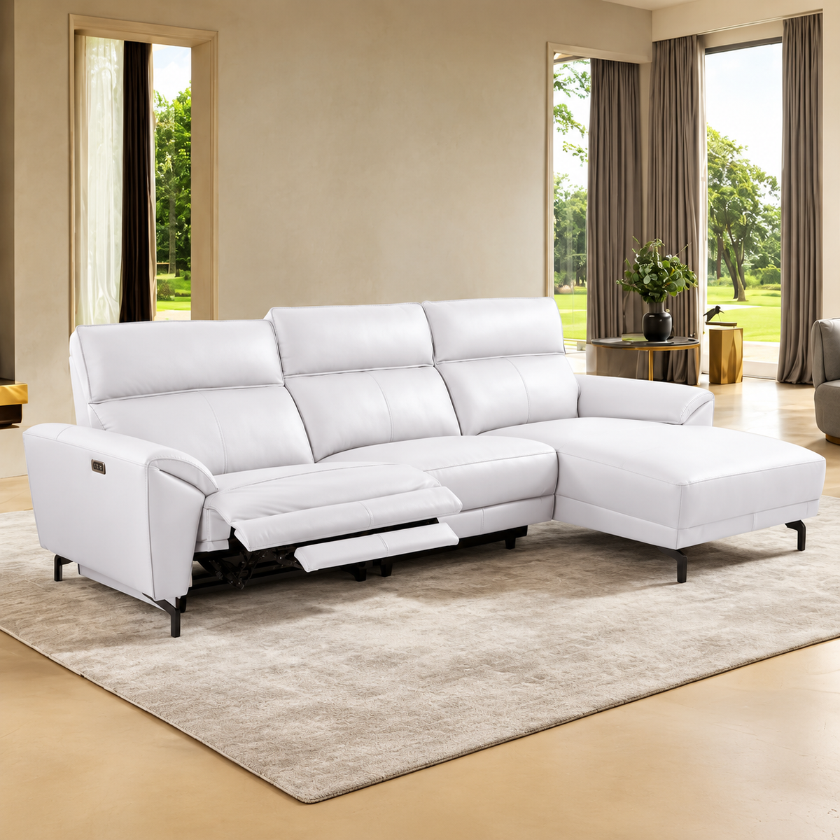Themis White Power Sectional with Right Chaise
