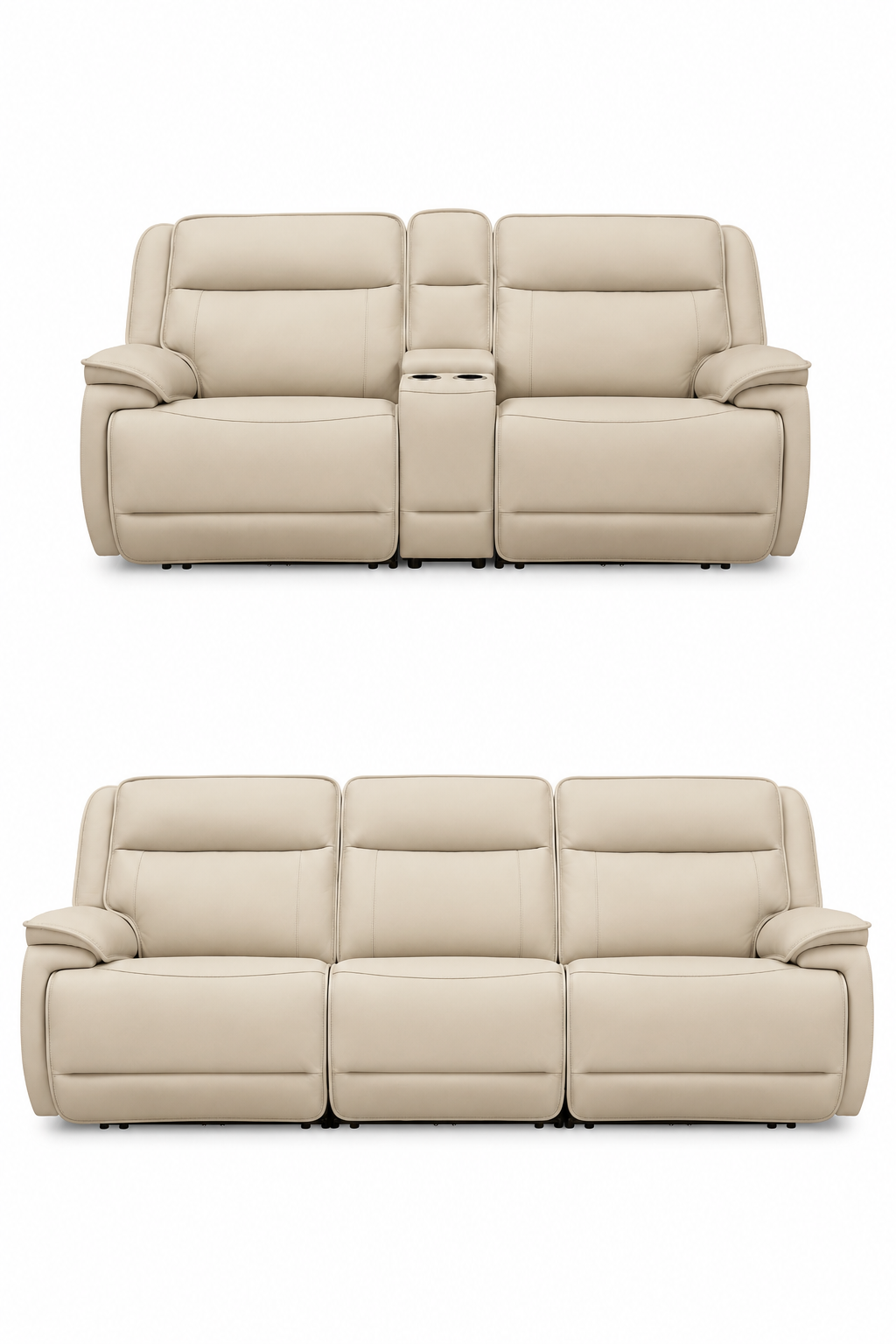 Double Deal Almond Power Reclining Living Room Set with Console