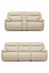 Double Deal Almond Power Reclining Living Room Set with Console