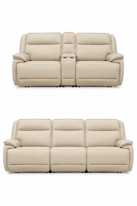 Double Deal Almond Power Reclining Living Room Set with Console from Ashley - Luna Furniture