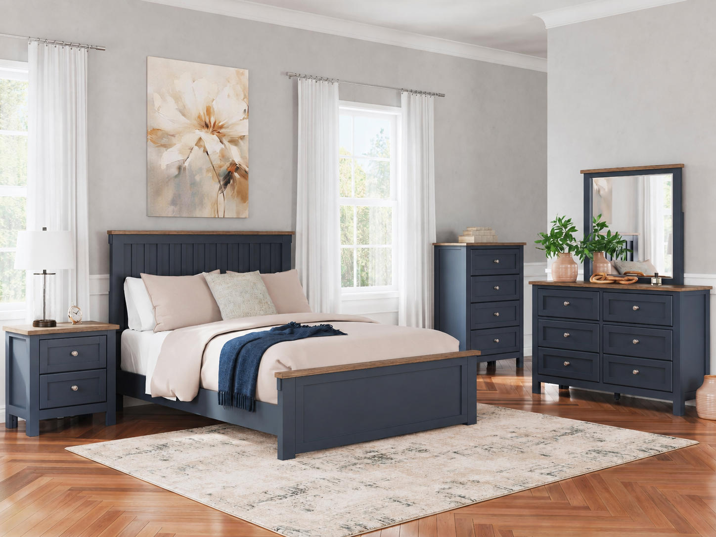 Landocken Brown/Blue Queen Panel Bedroom Set