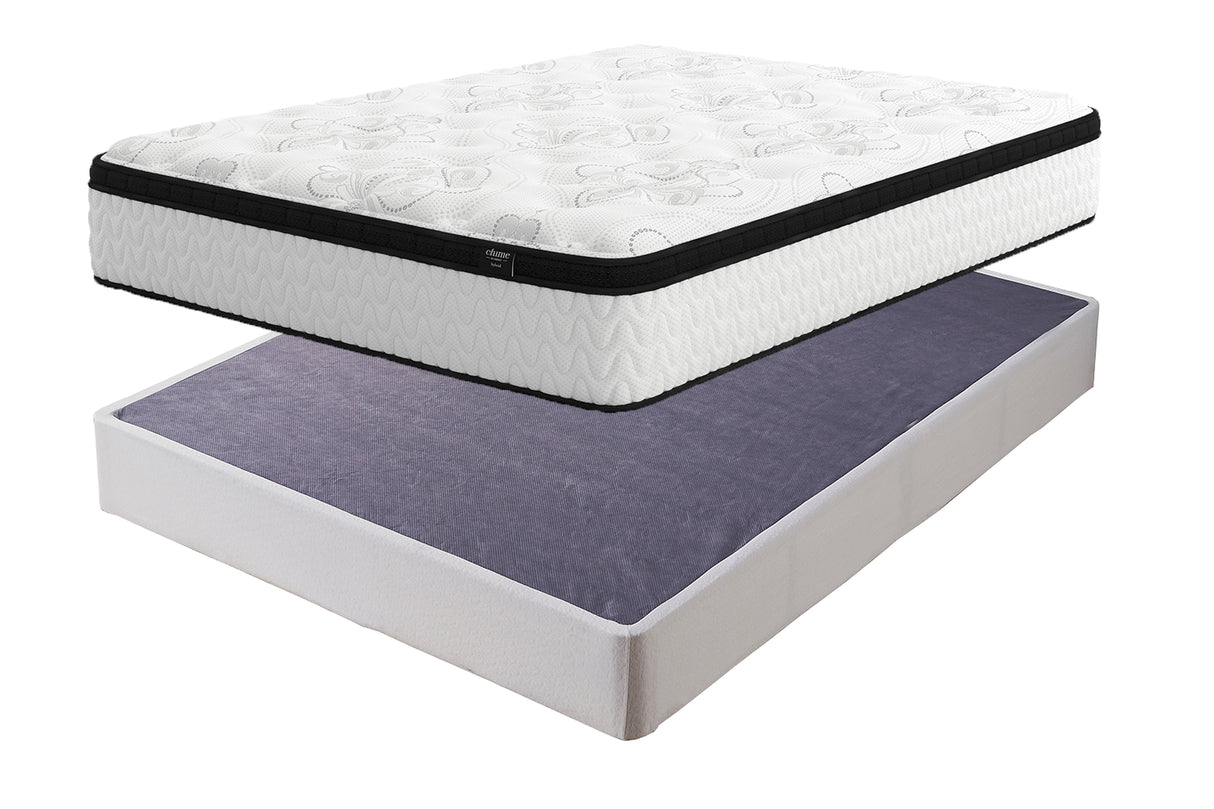 Chime 12 Inch Hybrid Mattress with Foundation in White from Ashley - Luna Furniture