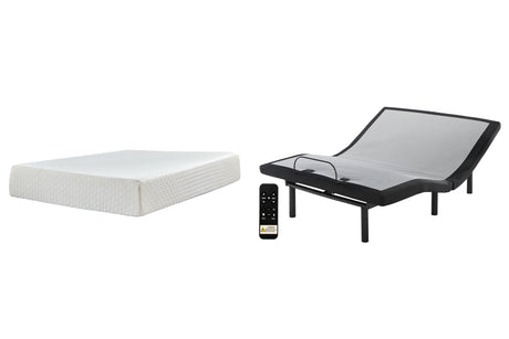 Chime 12 Inch Memory Foam Mattress with Adjustable Base in White from Ashley - Luna Furniture