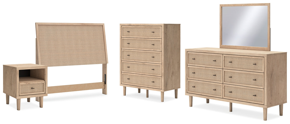 Cielden Full Upholstered Panel Bed with Mirrored Dresser, Chest and Nightstand in Two-tone from Ashley - Luna Furniture