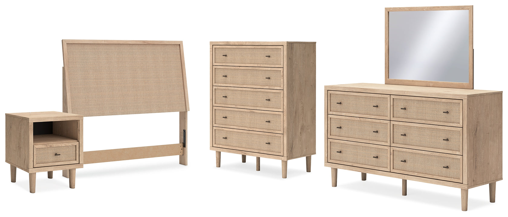 Cielden Full Upholstered Panel Bed with Mirrored Dresser, Chest and Nightstand in Two-tone from Ashley - Luna Furniture