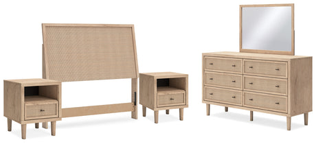 Cielden Full Upholstered Panel Bed with Mirrored Dresser and 2 Nightstands in Two-tone from Ashley - Luna Furniture