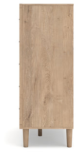 Cielden Full Upholstered Panel Bed with Mirrored Dresser and Chest in Two-tone from Ashley - Luna Furniture