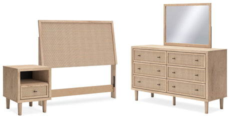 Cielden Full Upholstered Panel Bed with Mirrored Dresser and Nightstand in Two-tone from Ashley - Luna Furniture