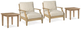 Clare View 2 Outdoor Lounge Chairs with 2 End Tables in Beige from Ashley Furniture - Luna Furniture