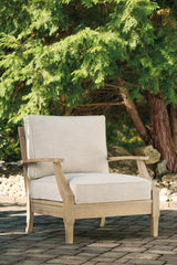 Clare View 2 Outdoor Lounge Chairs with 2 End Tables in Beige from Ashley Furniture - Luna Furniture