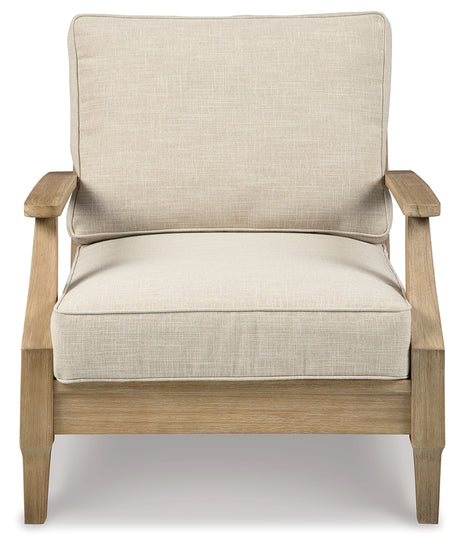 Clare View 2 Outdoor Lounge Chairs with 2 End Tables in Beige from Ashley - Luna Furniture