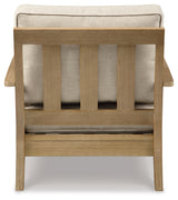 Clare View 2 Outdoor Lounge Chairs with 2 End Tables in Beige from Ashley Furniture - Luna Furniture