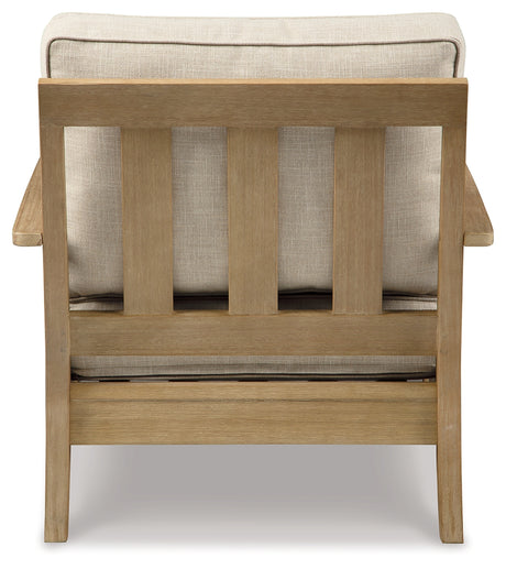 Clare View 2 Outdoor Lounge Chairs with 2 End Tables in Beige from Ashley - Luna Furniture