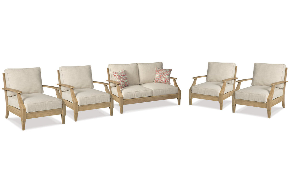Clare View Beige Outdoor Loveseat and 4 Lounge Chairs from Ashley Furniture - Luna Furniture