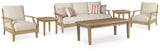Clare View Outdoor Sofa and 2 Lounge Chairs with Coffee Table and 2 End Tables in Beige from Ashley Furniture - Luna Furniture