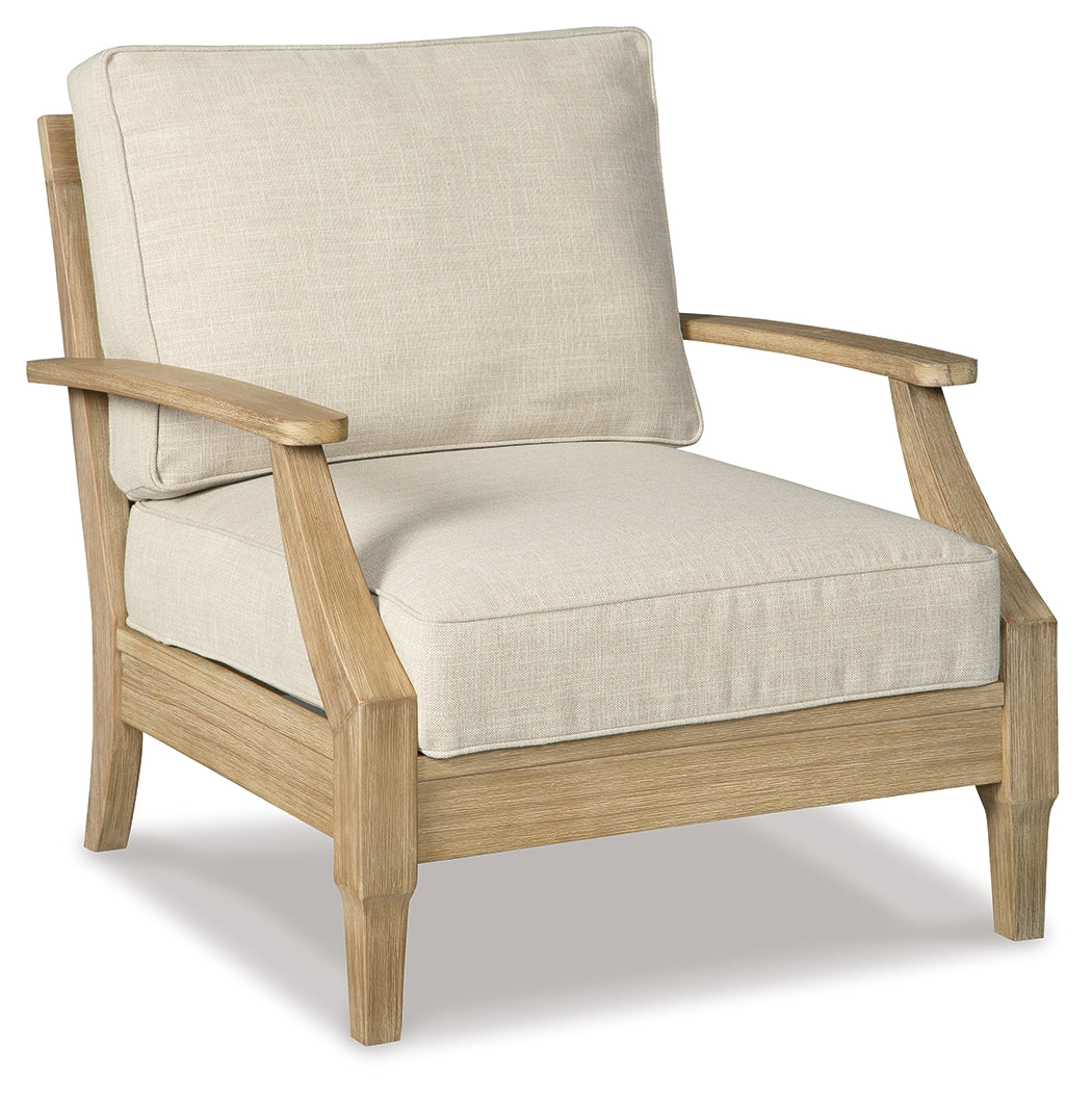 Clare View Outdoor Sofa and 2 Lounge Chairs with Coffee Table and 2 End Tables in Beige from Ashley Furniture - Luna Furniture