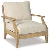 Clare View Outdoor Sofa and 2 Lounge Chairs with Coffee Table and 2 End Tables in Beige from Ashley Furniture - Luna Furniture