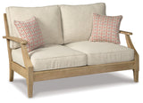 Clare View Outdoor Sofa and Loveseat with Coffee Table in Beige from Ashley Furniture - Luna Furniture