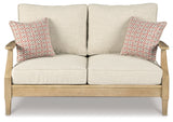 Clare View Outdoor Sofa and Loveseat with Coffee Table in Beige from Ashley Furniture - Luna Furniture