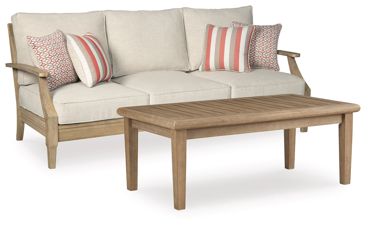 Clare View Outdoor Sofa with Coffee Table in Beige from Ashley Furniture - Luna Furniture