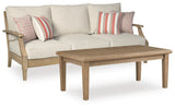 Clare View Outdoor Sofa with Coffee Table in Beige from Ashley Furniture - Luna Furniture