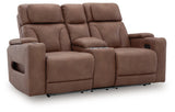 Clean-Slate Caramel Power Reclining Loveseat with Console from Ashley Furniture - Luna Furniture