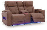 Clean-Slate Caramel Power Reclining Loveseat with Console from Ashley Furniture - Luna Furniture