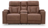 Clean-Slate Caramel Power Reclining Loveseat with Console from Ashley Furniture - Luna Furniture
