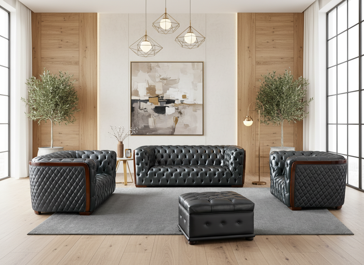 415 Gray Top-Grain Leather Sofa from ESF Furniture - Luna Furniture