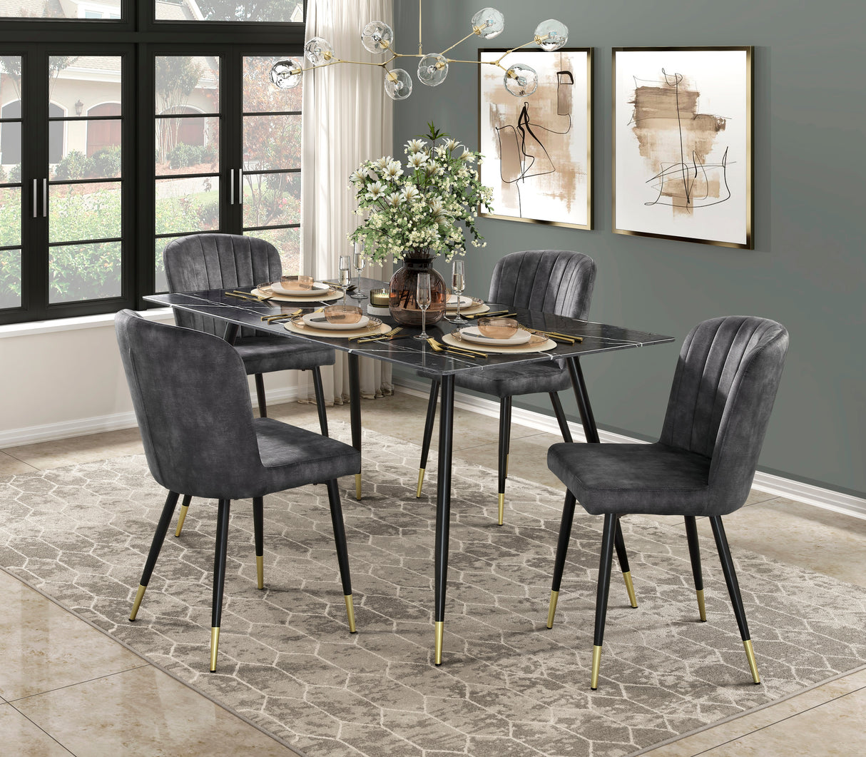Clemente Gray 60" Marble-Print Tempered Glass-Top Dining Set from Homelegance - Luna Furniture