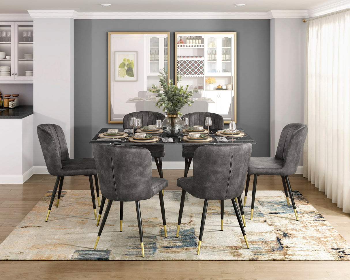 Clemente Gray 7-Piece 60" Marble-Print Tempered Glass-Top Dining Set from Homelegance - Luna Furniture