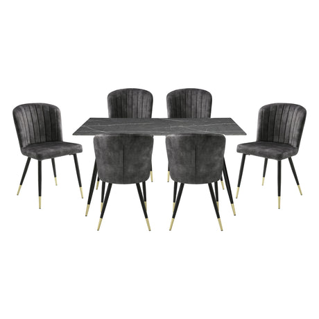 Clemente Gray 7-Piece 60" Marble-Print Tempered Glass-Top Dining Set from Homelegance - Luna Furniture